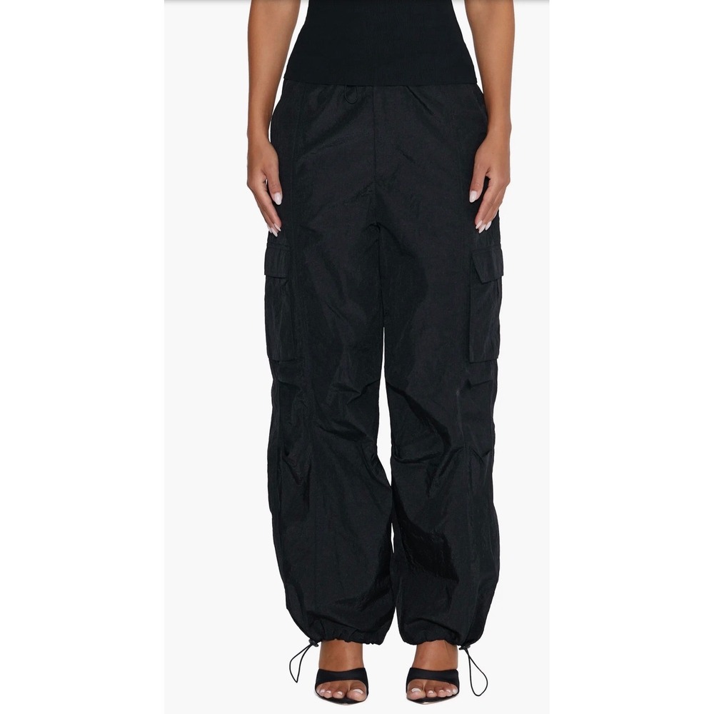 NAKED WARDROBE Black Nylon Cargo Parachute Pants Wmns Medium Streetwear Utility